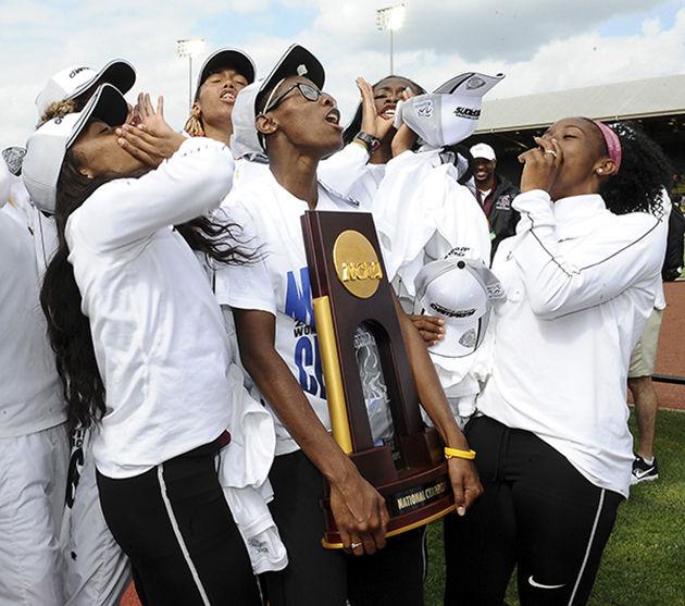 Provided
The Aggie womens track team celebrates upon bringing home the Championship.