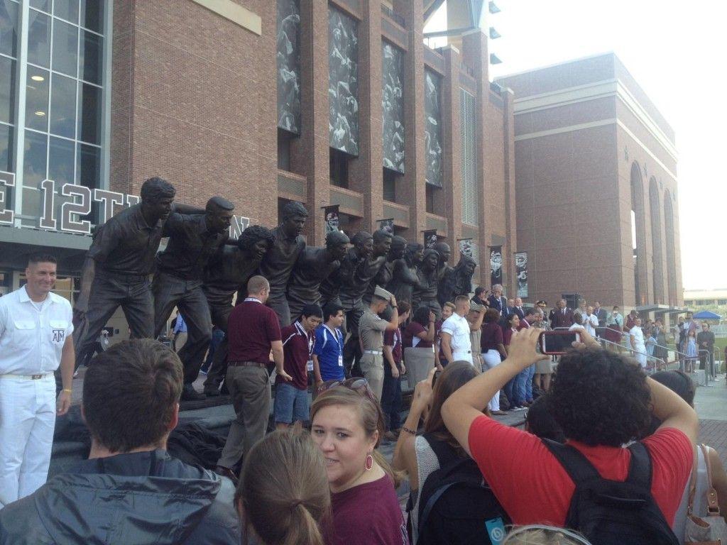 The 40-foot long statue represents students past, present and future of Texas A&M