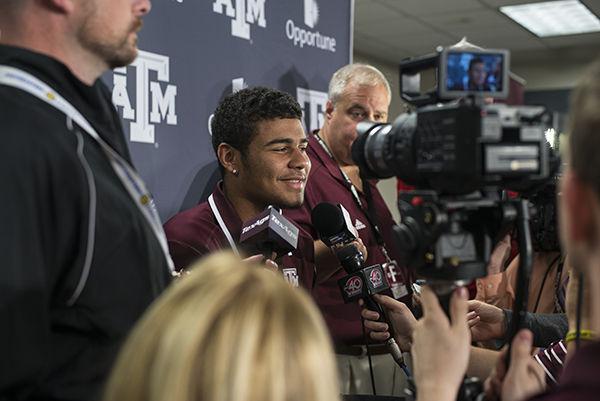 Tanner Garza — THE BATTALION
Kenny Hill answers questions at Tuesday’s press conference.
