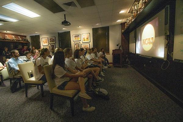 Photo by Tanner Garza
The soccer team watches as its NCAA Tournament seed is revealed Monday afternoon at Ellis Soccer Complex.
 