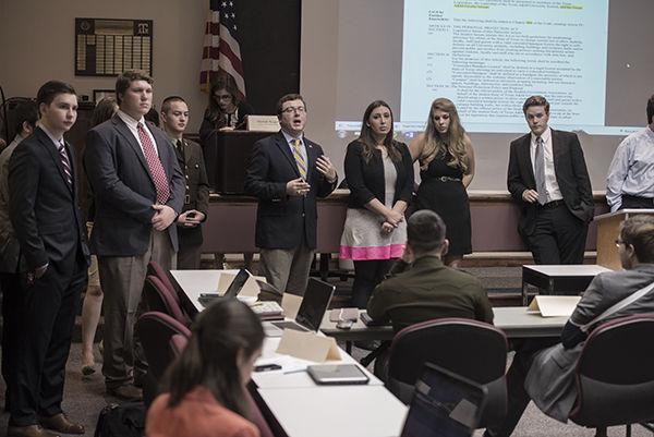 Tanner Garza — THE BATTALION
Student Senate discuss the Personal Protection Act at Wednesday's meeting.