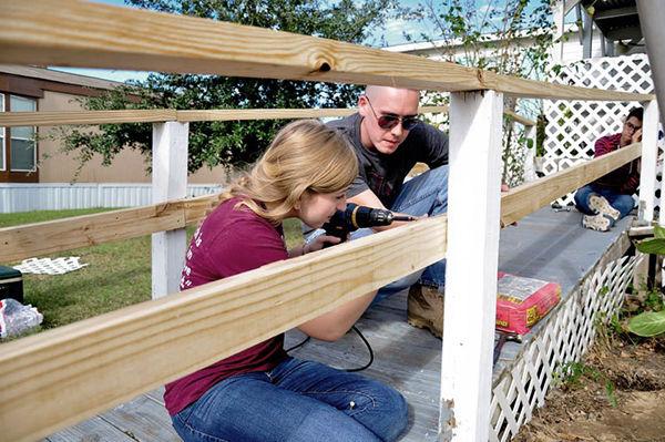 PROVIDED
Computer engineering sophomore Alyssa Valdez and Blinn Team engineering sophomore Cole Frazier build a wheelchair ramp for a woman’s home in Bryan-College Station.