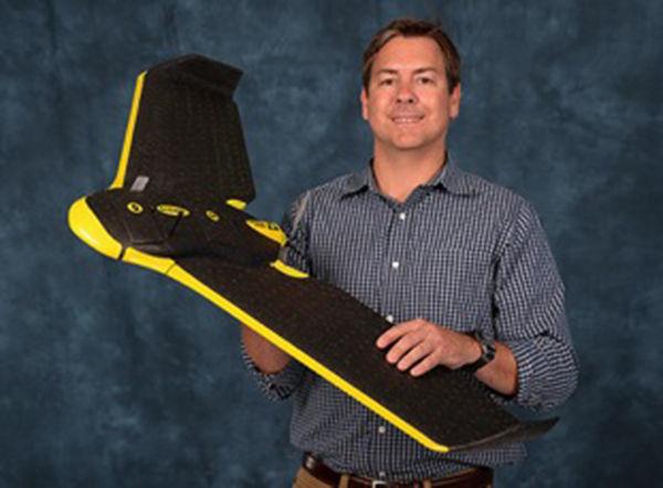 Provided.
Michael Starek holds the SenseFly eBee, a fixed wing platform that acts like a miniature plane.
 