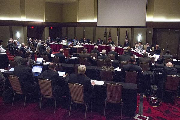Photo by Allison Bradshaw
The Board of Regents holds its meeting Thursday in the Bethancourt Ballroom.
 