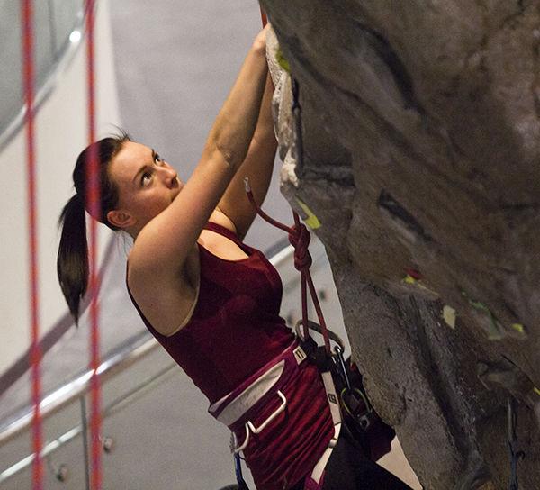 Timothy Lai — THE BATTALION
Allied health freshman Madeleine Jenkyn, climbs the rockwall at the Student Rec Center.