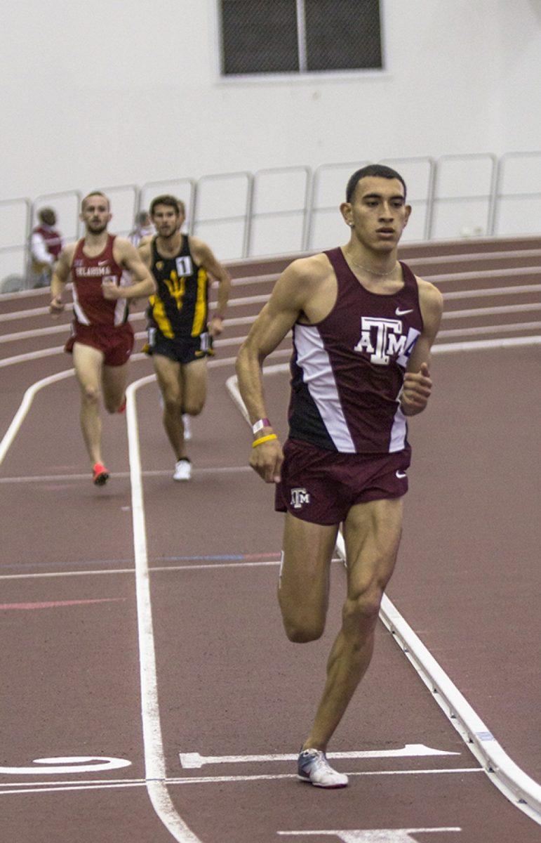 Cody Franklin — THE BATTALIONSenior Isaac Spencer en route to winning in mens 3000 meter run
