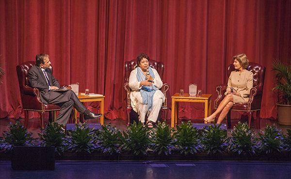 Vanessa Peña — THE BATTALION
Dean of the College of Education and Human Development Douglas Palmer (left) moderates a talk with education advocate Razia Jan (center) and former first lady Laura Bush.
