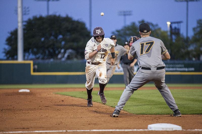 Logan Taylor races the ball to third base at Fridays game against Missouri.
