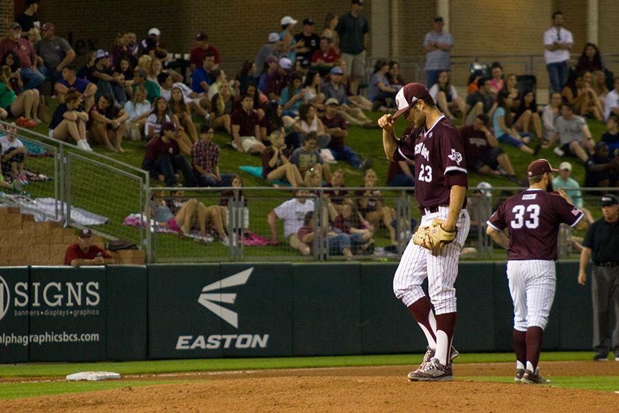 Pitcher Turner Larkins collects himself during the Tuesday game against Sam Houston. 