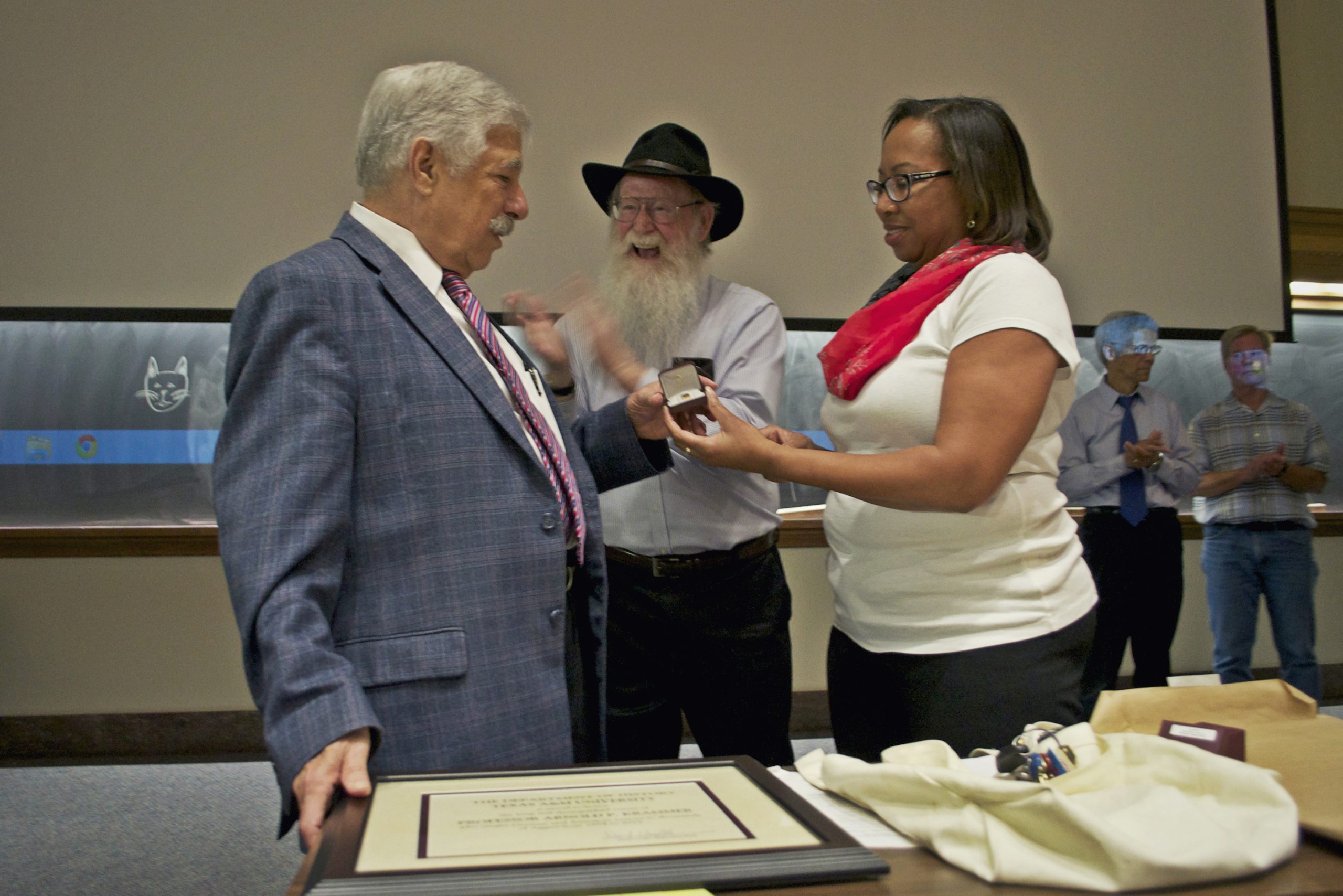 Dr. Arnold Krammer's Surprise Guests at Last Lecture After 41 Years at A&M