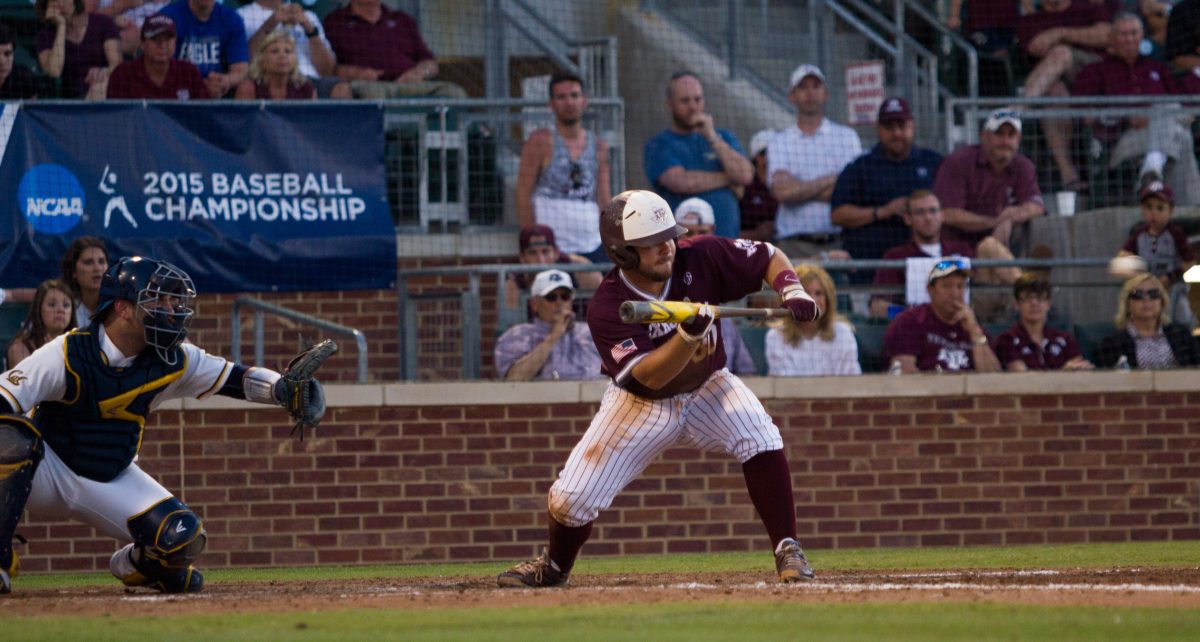 <p>Mitchell Nau goes for a bunt against Cal during the NCAA Regionals rematch on Sunday, May 31st. </p>