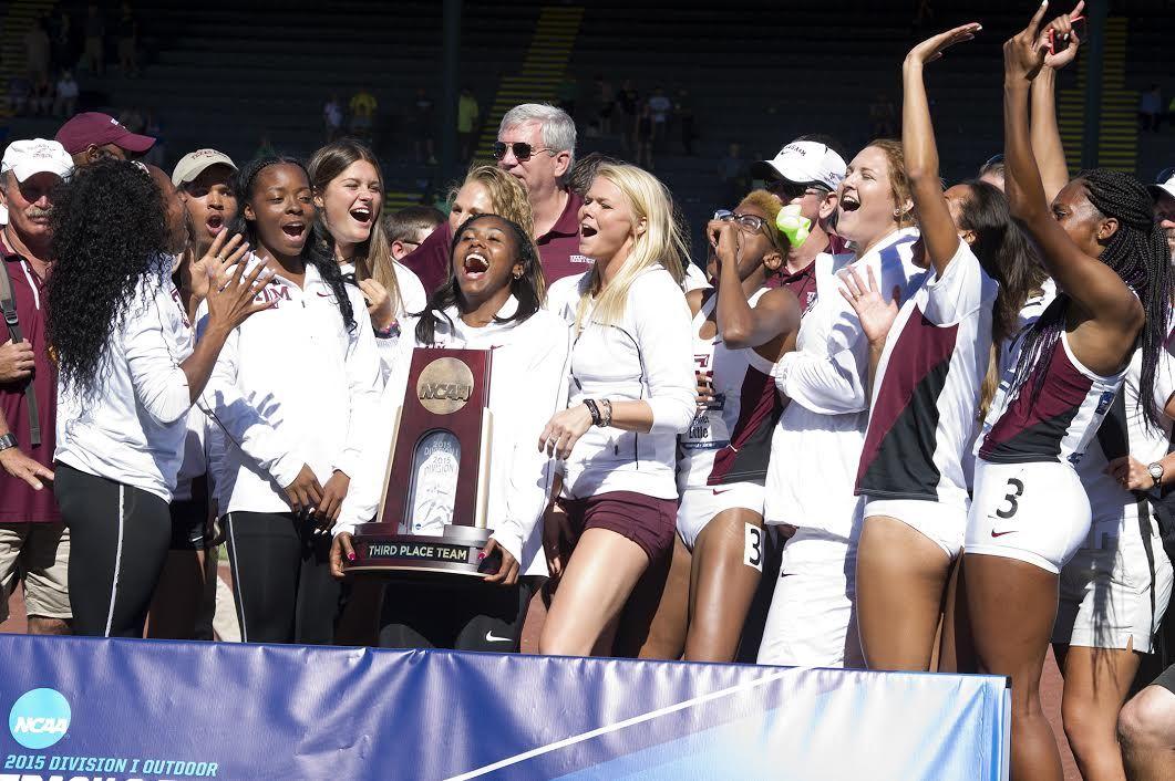 The+womens+track+team+celebrating+their+third+place+finish+in+the+NCAA+Championships.%26%23160%3B