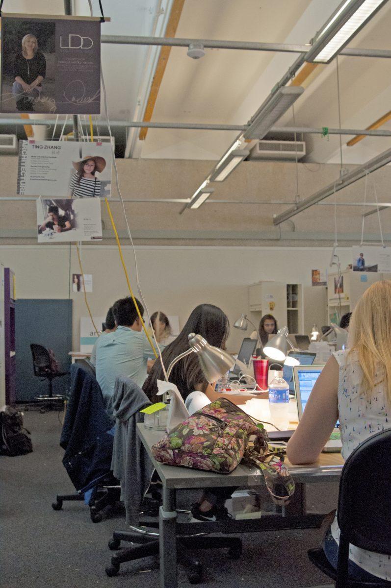 In this design space, each student has a name card and photo of themselves hanging from the ceiling. This helps the professor, Dr. Mann, get to know his students and the students get to know each other. 