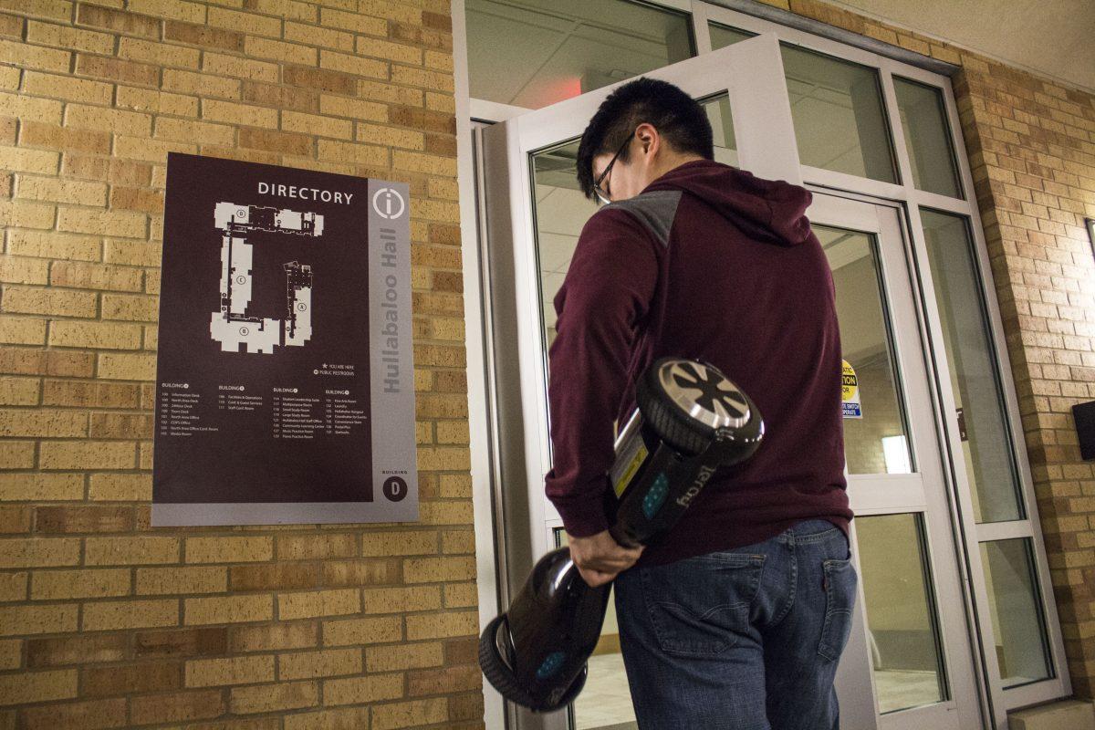 Senior+Won+Park+uses+his+hoverboard+to+get+around+on+campus+between+classes.