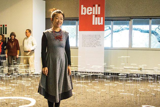 Artist+Beili+Lui+introduces+her+exhibit+to+the+Wright+Gallery+in+the+MSC