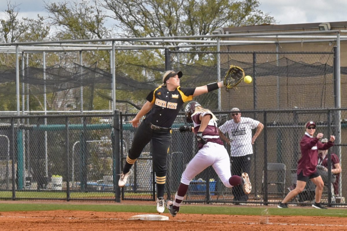 Freshman Samantha Show runs toward first and is safe at the game vs Wichita State on Sunday, February 14th.&#160;