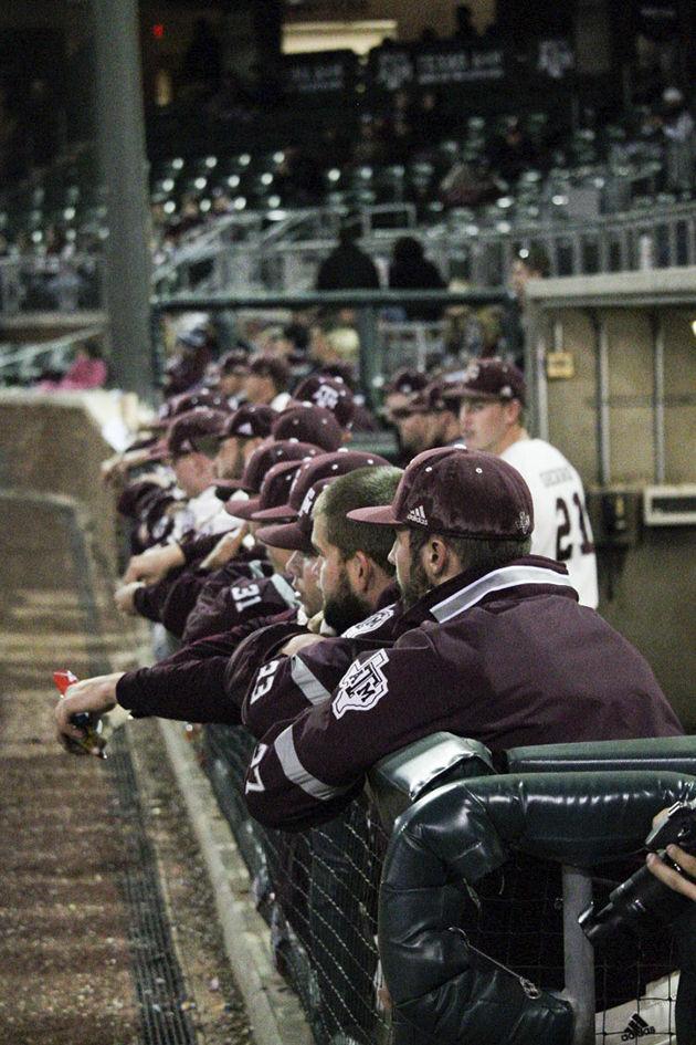 The Aggie Baseball team size up their competition against Prairie View.