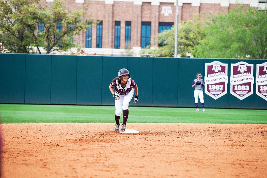 Freshman Kayla Ober contributed on the mound and at the plate for the Aggies in their series win over LSU.
