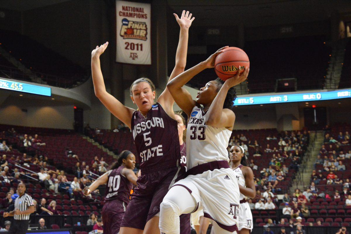 <p>Guard Courtney Walker had 29 points in the Aggies' first round win over Missouri State. It was a career-high scoring total in an NCAA Tournament game.</p>
