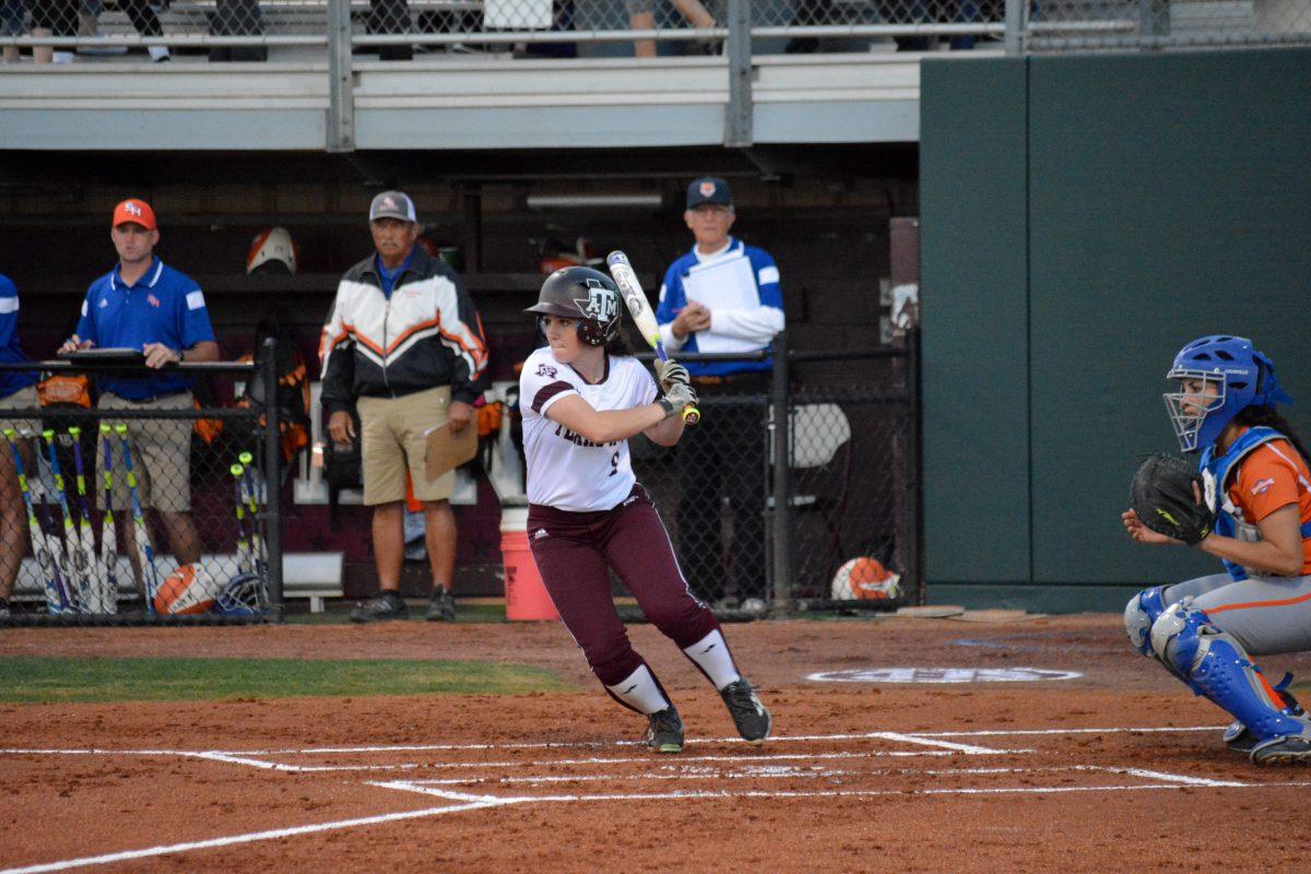 Freshman+Keeli+Milligan+went+4-for-4+with+four+RBI+and+a+walk+against+Boston+University+in+the+Aggies+first+game+of+the+San+Diego+Classic.