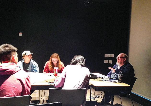 Black+Box+writers+Residency+program+participants+get+tips+from+Lowell+White%2C+English+Lecturer.