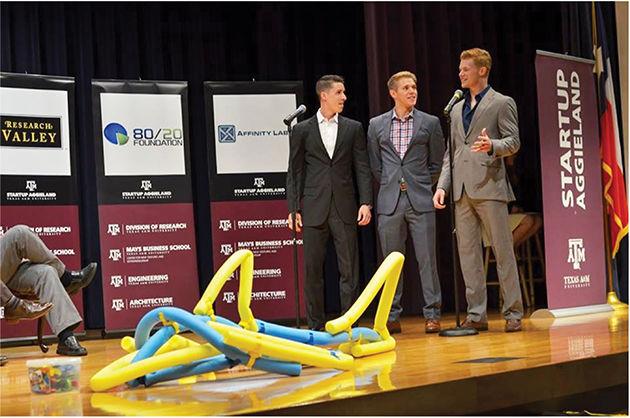Jared Knowles, Madison Jones and Matt Kinsel showcase Lynx Toys products with Startup Aggieland.