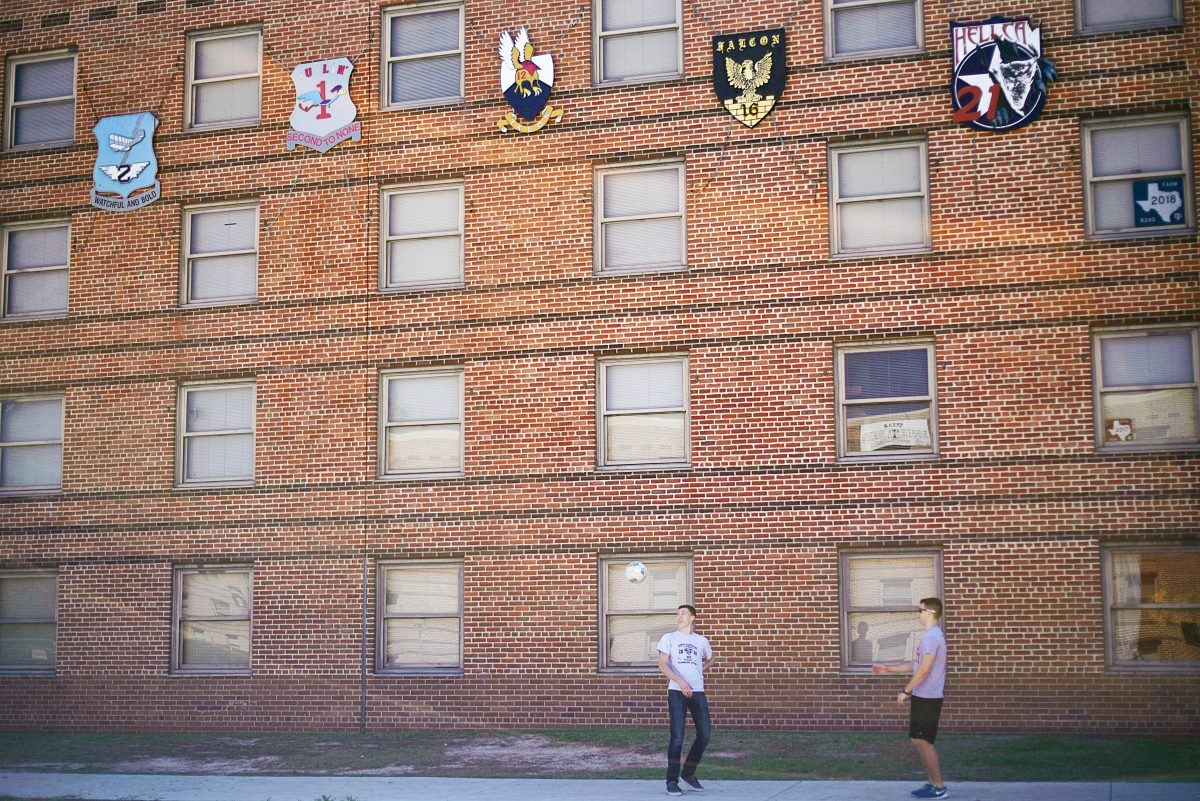 The Quad plaza in front of Duncan Dining Hall is used by Corpsman to walk to class as well as mess around and relax in.&#160;