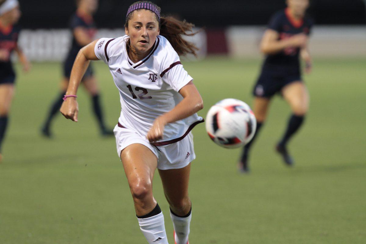 Junior forward&#160;Haley Pounds&#160;scored the Aggies' lone goal of the night against Alabama.