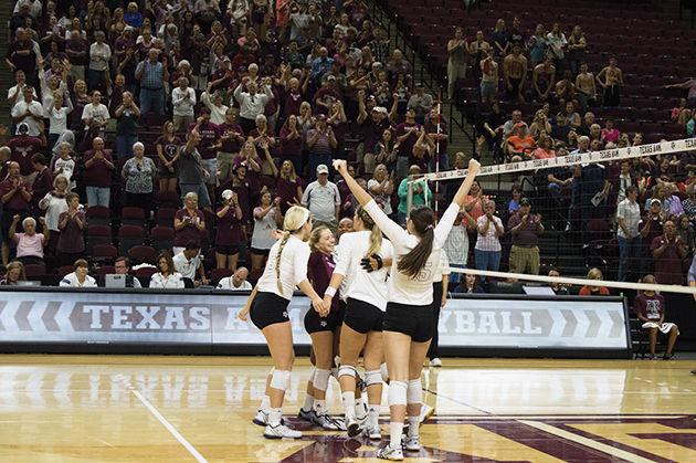 The+Aggies+defeated+Ole+Miss+in+four+sets+Sunday+afternoon.