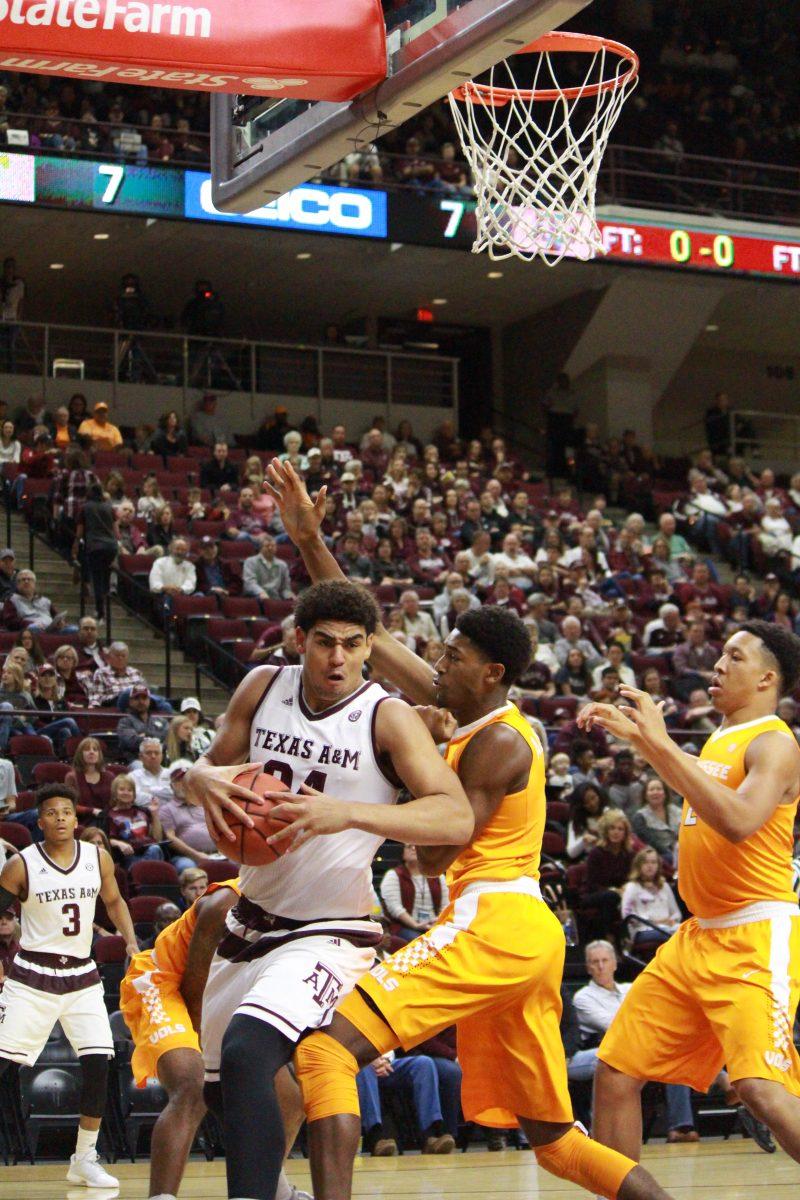 Center Tyler Davis leads the Aggies in scoring and rebounding to this point in the season. 
