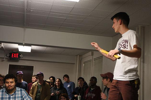 Nadir Pozegija, the Walton Hall Council President, announces to residents of Walton hall the university's plan to make dorm freshmen only and co-ed.