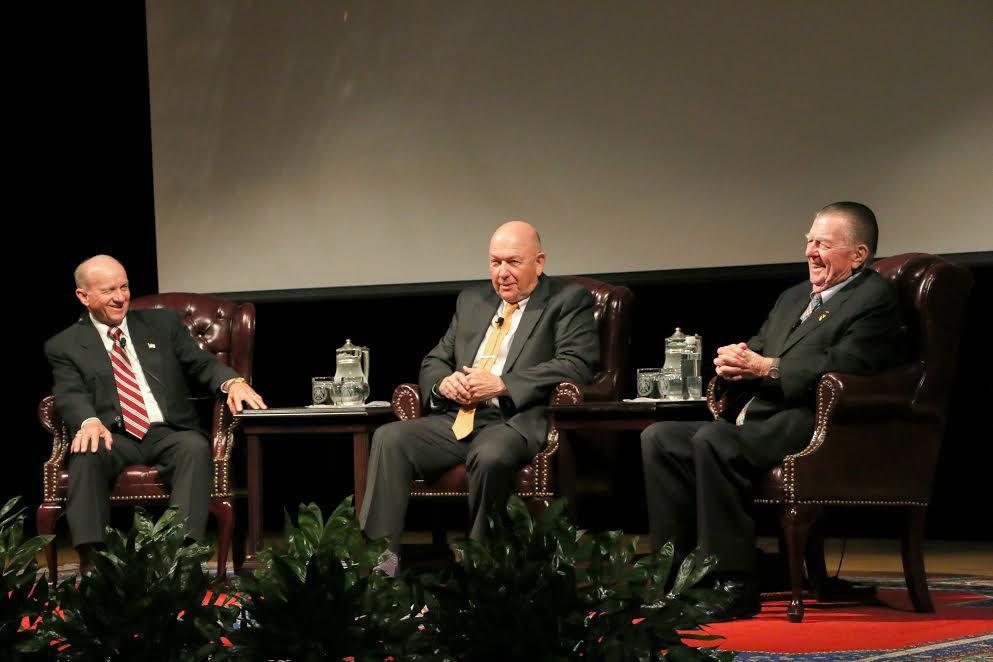 Post-viewing panel holds discussion after the showing of "We Can't Forget Vietnam" in the George Bush Presidential Library Thursday night. Left to Right:&#160;retired Lt. Gen. Randolph House, retired Lt. Gen. Paul Funk, and Vietnam War correspondent Joe Galloway