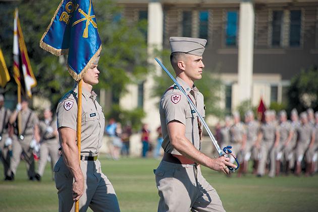 During Final Review students in the Corps of Cadets move into their new ranks within the Corps and receive their new uniform, including their boots for incoming seniors.