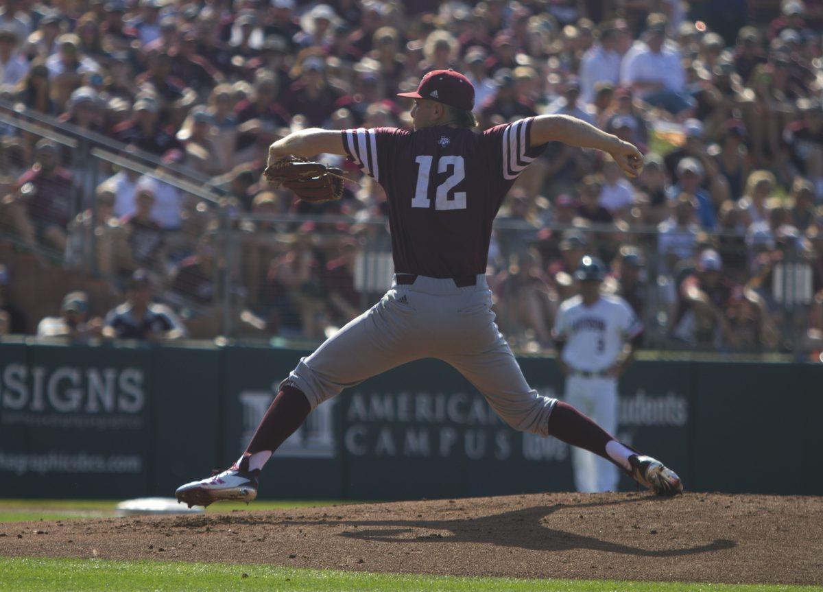 <p>A&M starting pitcher <strong>Corbin Martin</strong> threw 4.2 innings, striking out seven batters.</p>