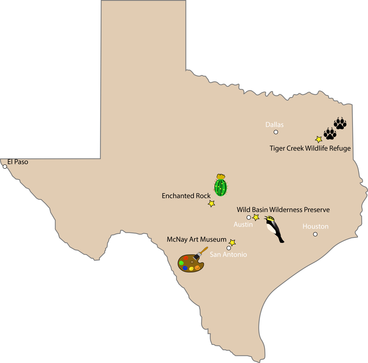 A+graphic+of+Texas+trip+locations.