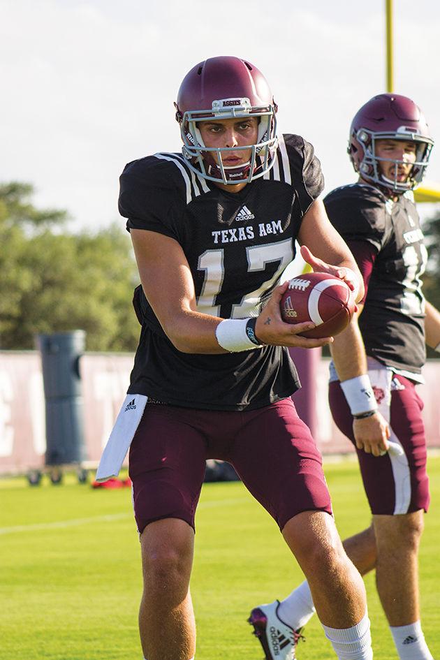 Redshirt freshman Nick Starkel (left) and senior Jake Hubenak (right) continue to battle for the starting quarterback spot