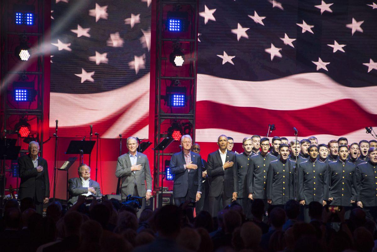 The Texas A&M Singing Cadets sung the National Anthem to open the hurricane relief benefit concert in Reed Arena.