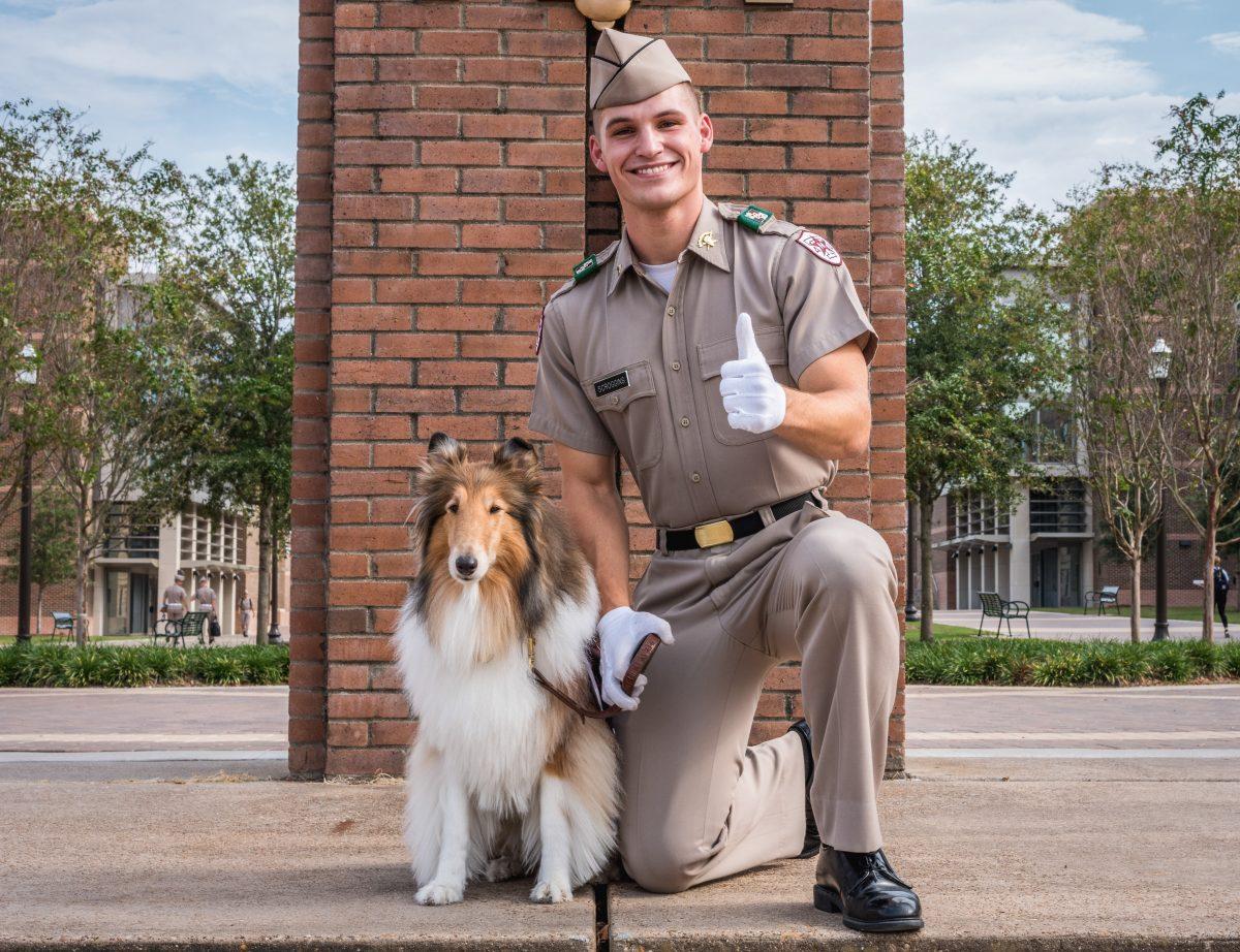 Biomedical science sophomore Jacob Scroggins started caring for Reveille IX during the summer. 