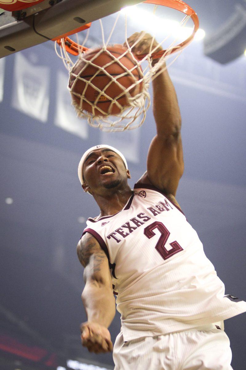Freshman+guard+T.J.+Starks+competed+in+the+dunk+contest+during+Maroon+madness.
