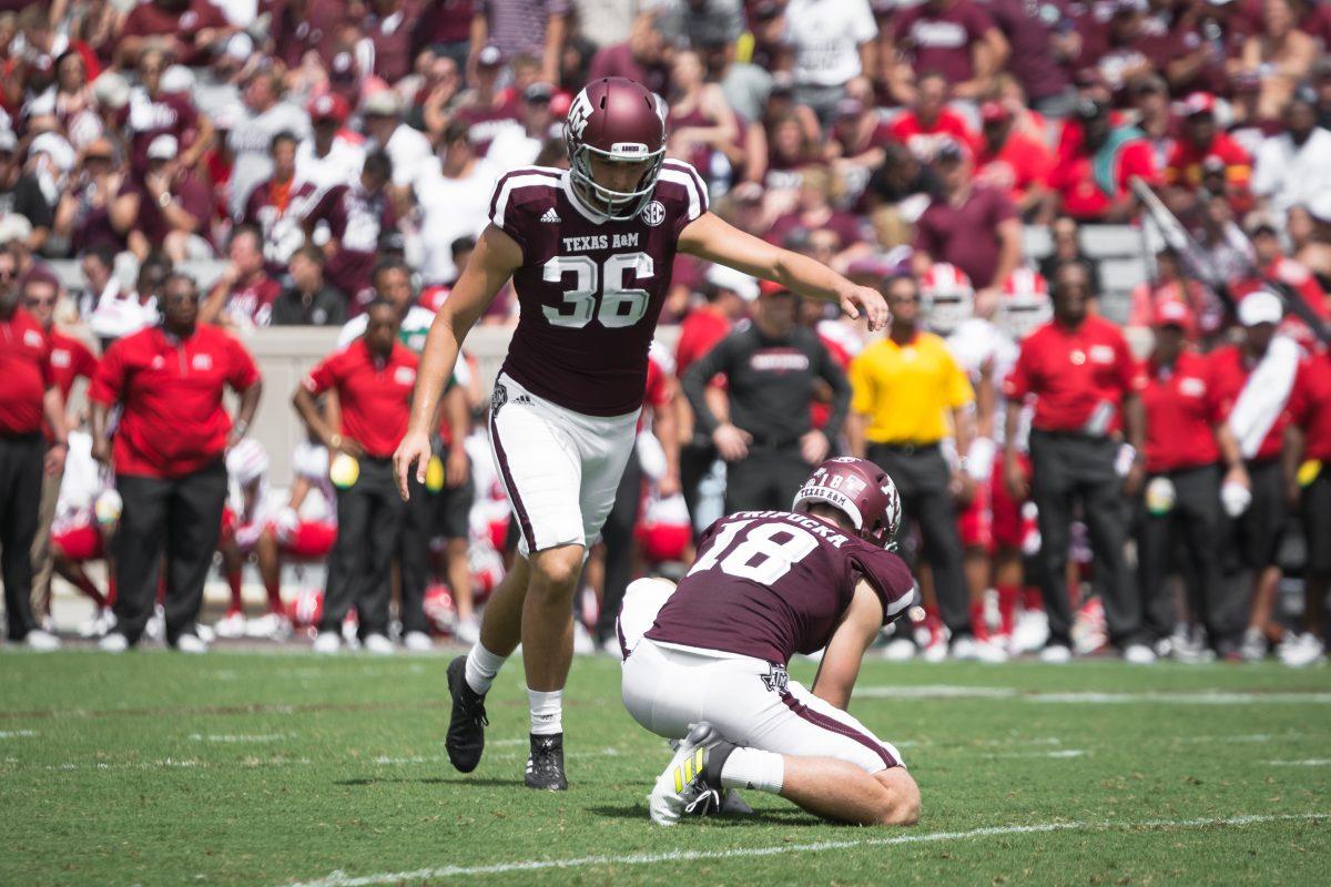 Junior kicker&#160;Daniel LaCamera concentrates as he attempts an extra point kick against Louisiana-Lafayette&#160;