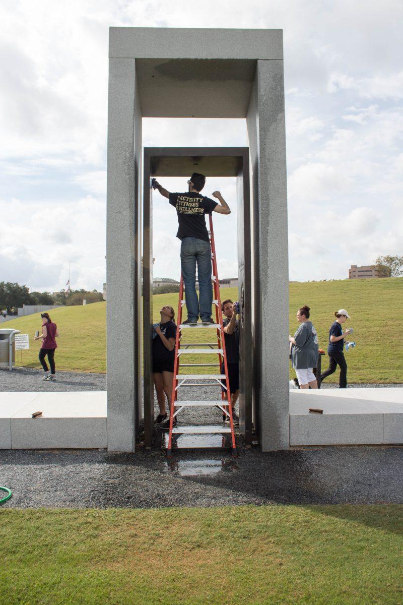 Volunteers who helped clean the Bonfire Memorial also learned about maintaining monuments. 