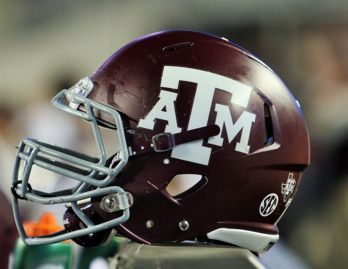 Texas A&Ms maroon football helmet. 