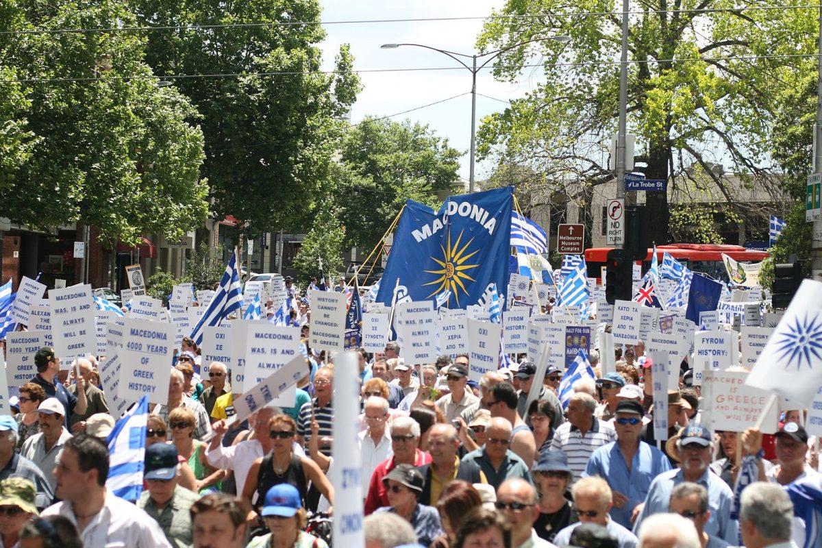 Greek-Australians hold a Macedonia is Greek rally in Melbourne on Nov. 18, 2007.