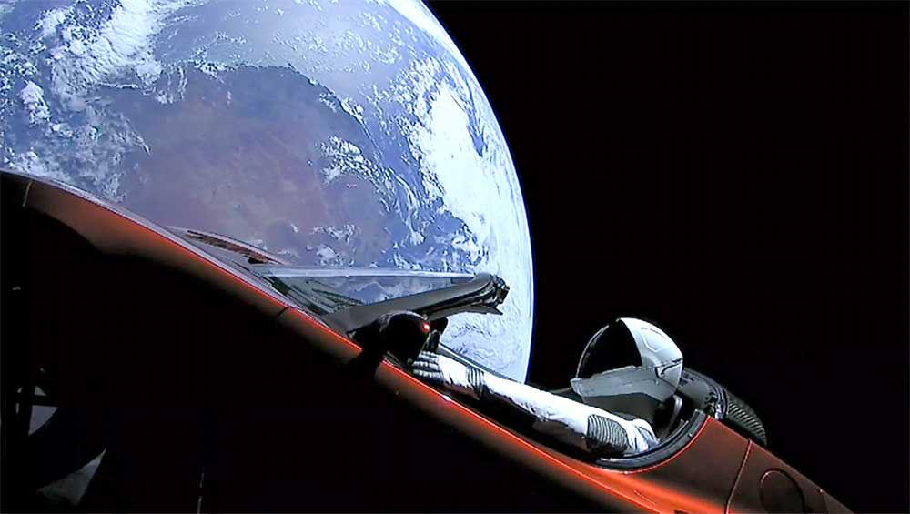 The Falcon Heavy rocket carried a Tesla Roadster with a dummy in a SpaceX spacesuit.