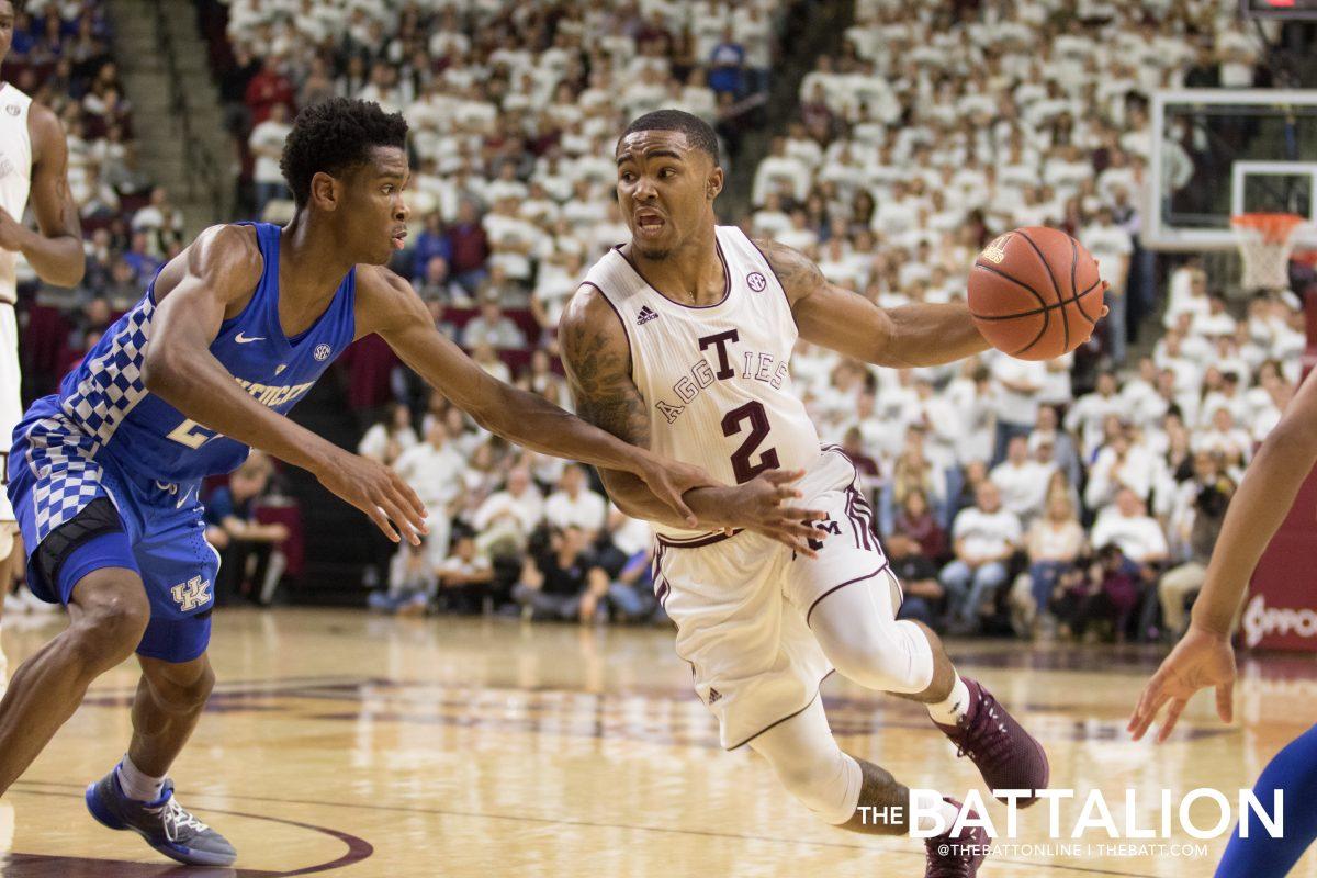Freshman+guard+T.J.+Starks+contributed+17+points+to+the+Aggies+victory+over+Kentucky.