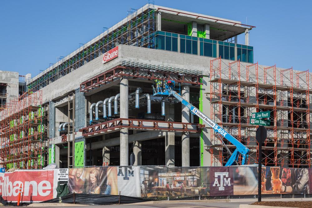 At the corner of Wellborn Road and Joe Routt Boulevard, the construction team continues to piece together the new on-campus, 8-level hotel and conference center.
