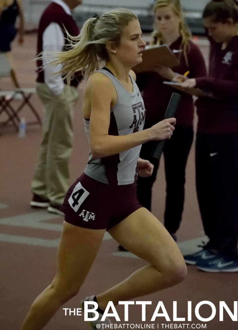 Junior&#160;Valarie Bradley&#160;ran the final leg of the Women's Distance Medley Relay, completing 1600 meters on the track.