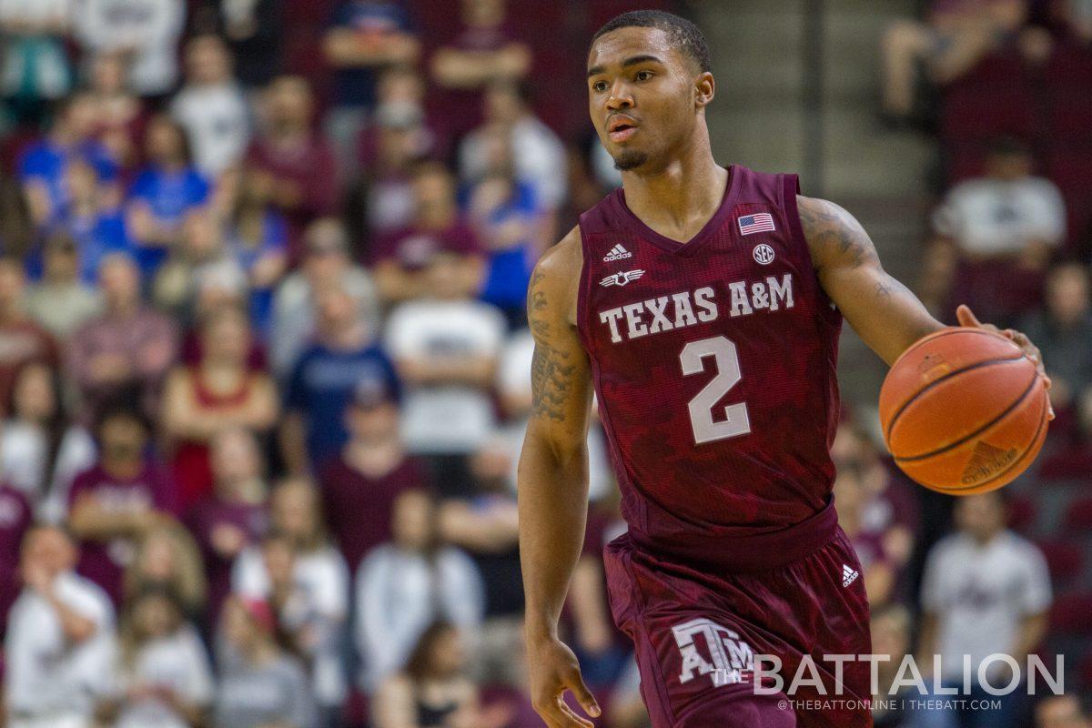 Freshman guard TJ. Starks scored 19 points in Texas A&M’s 93-81 loss to Mississippi State University.