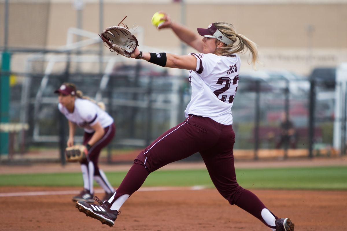 Senior&#160;Lexi Smith&#160;pitched three innings for the Aggies.&#160;