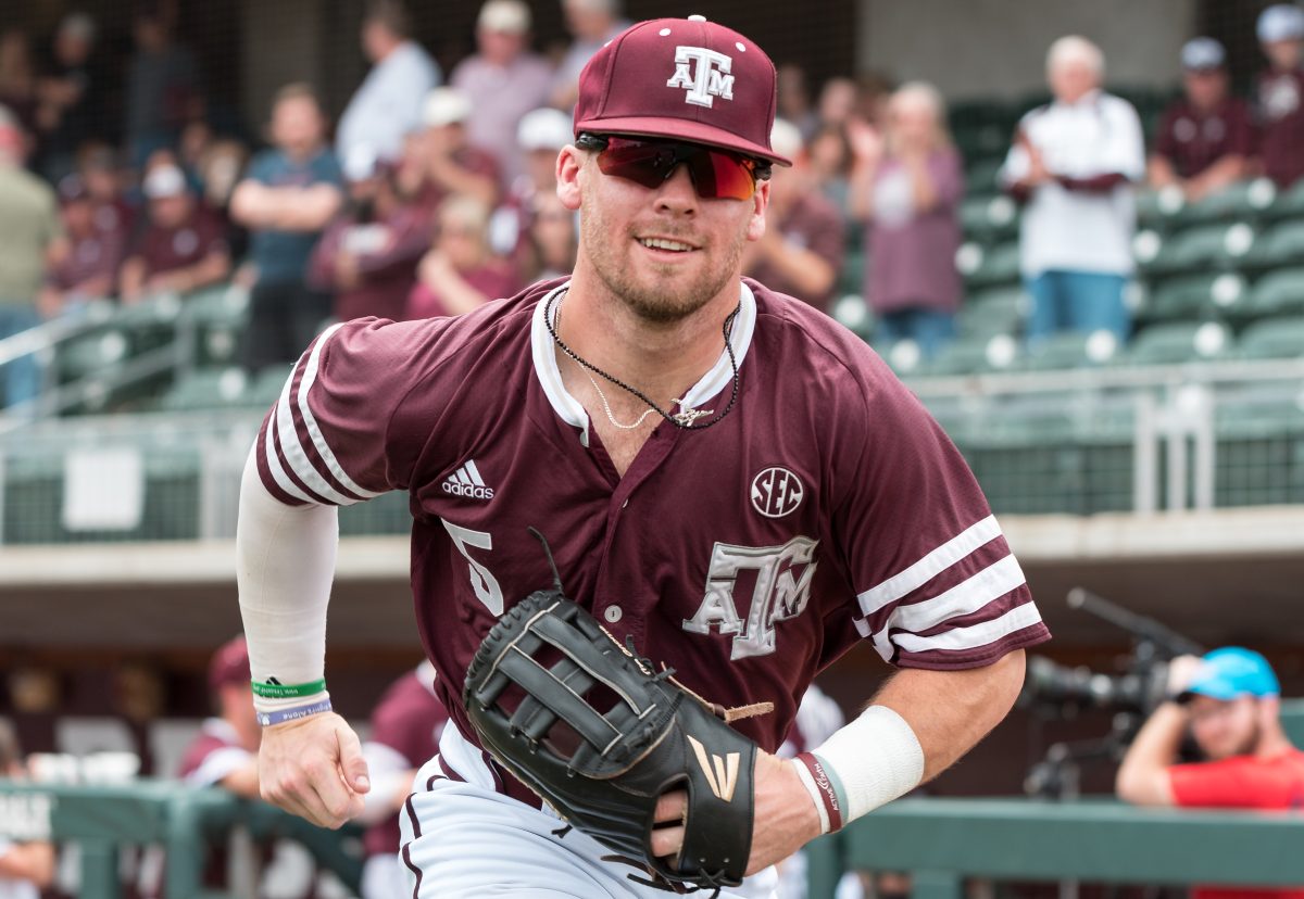 Sophomore left fielder Logan Foster is introduced prior to the game against the Mississippi Rebels.